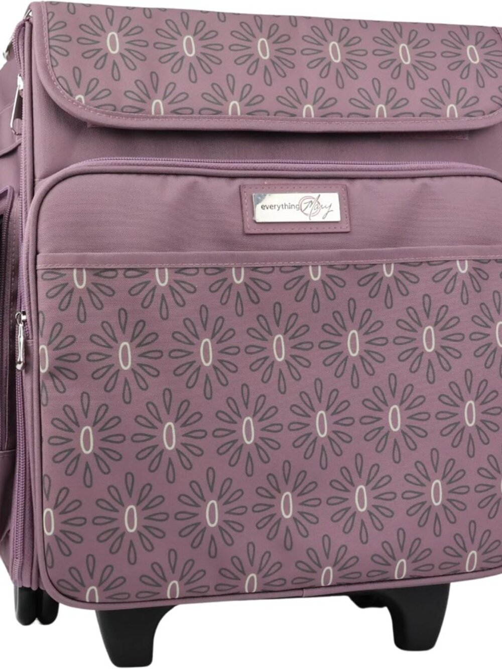 Rolling Scrapbook Tote – Purple Pattern Spacious Craft Storage with Multiple Poc
